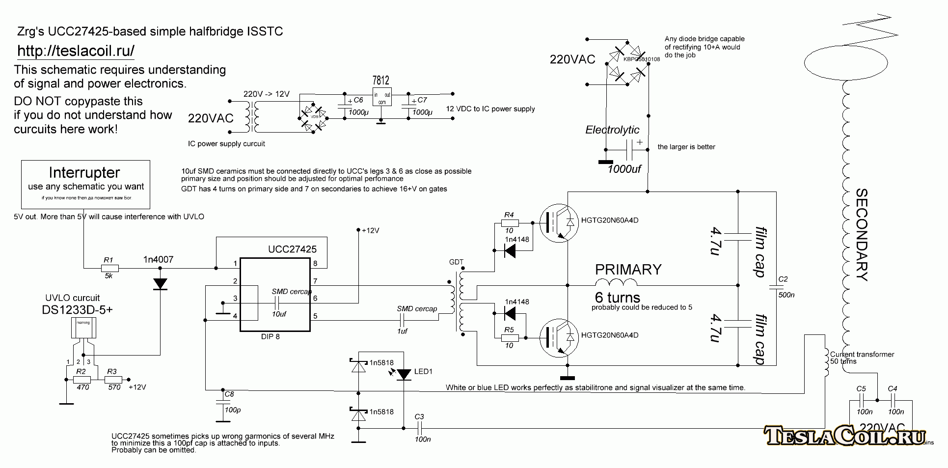 Схема катушки Тесла на полевых транзисторах